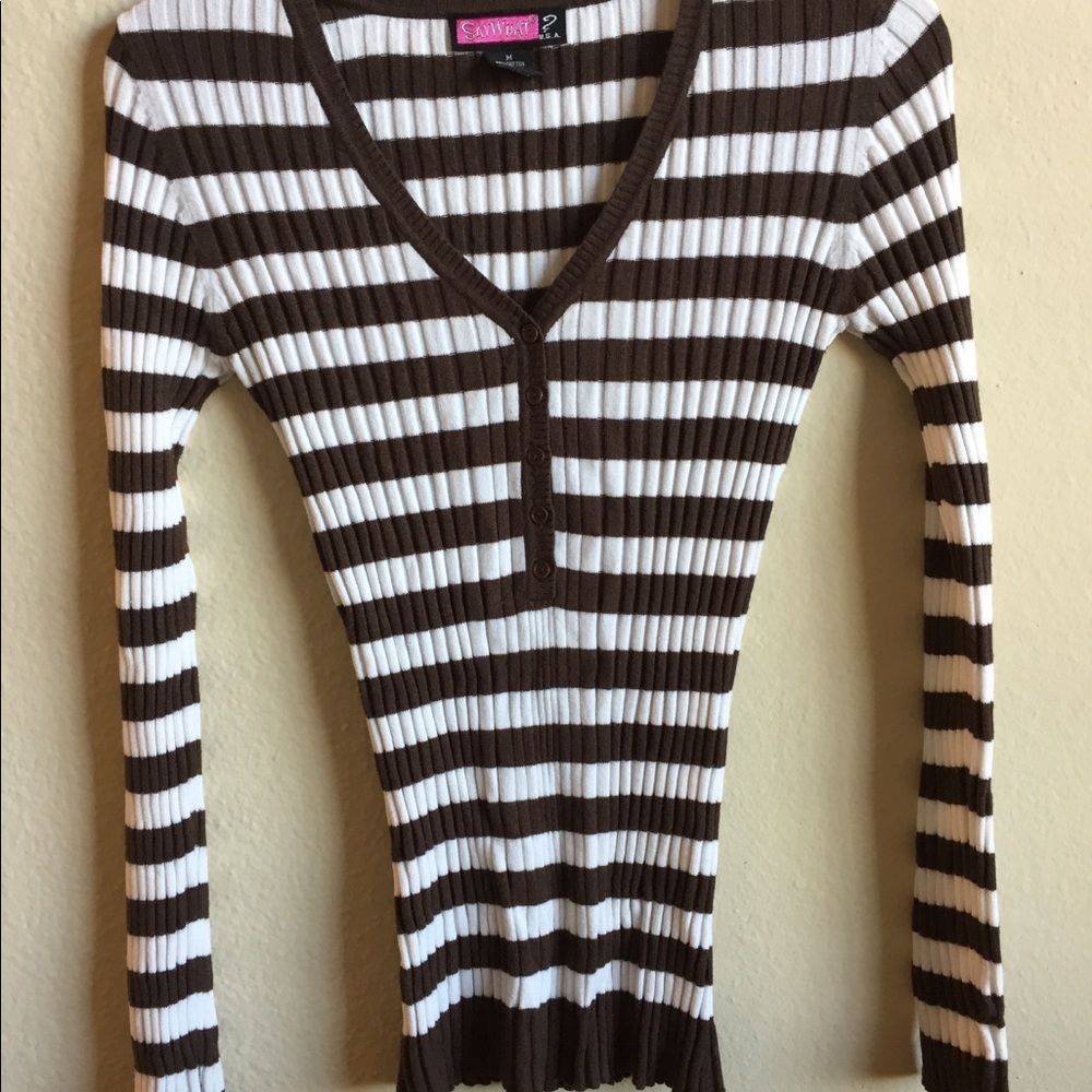 Stretchy Comfy Brown and White Striped Long Sleeve